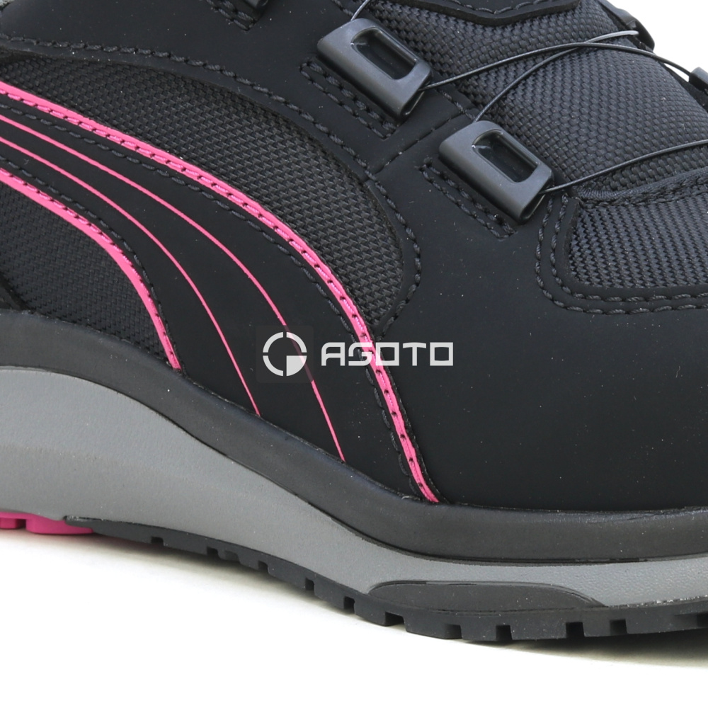 részlet PUMA Aspire Disc Low S3 ESD női munkavédelmi félcipő fekete, gyorsfűző rendszerr