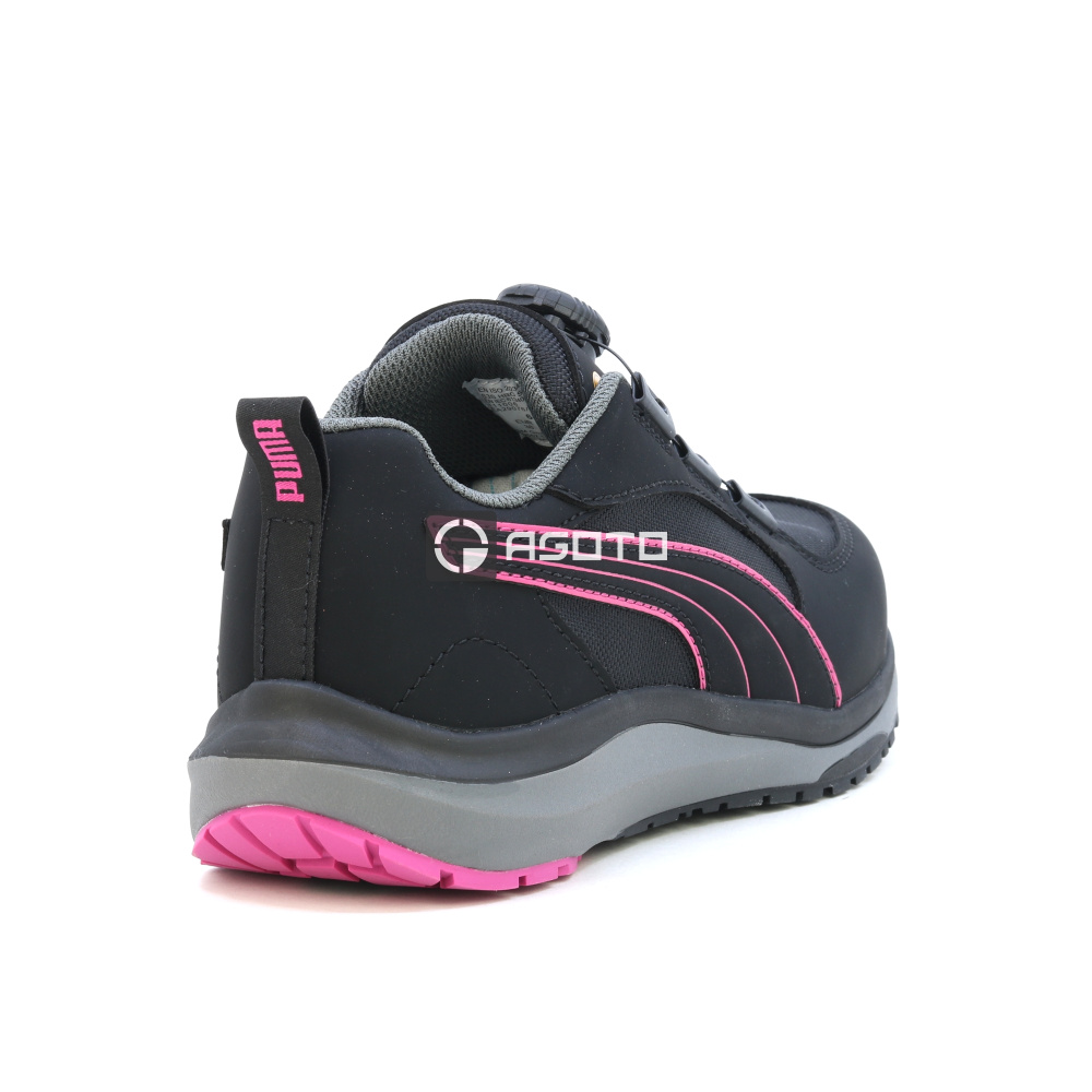 részlet PUMA Aspire Disc Low S3 ESD női munkavédelmi félcipő fekete, gyorsfűző rendszerr