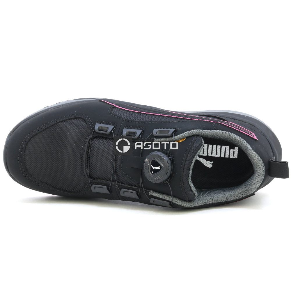 részlet PUMA Aspire Disc Low S3 ESD női munkavédelmi félcipő fekete, gyorsfűző rendszerr