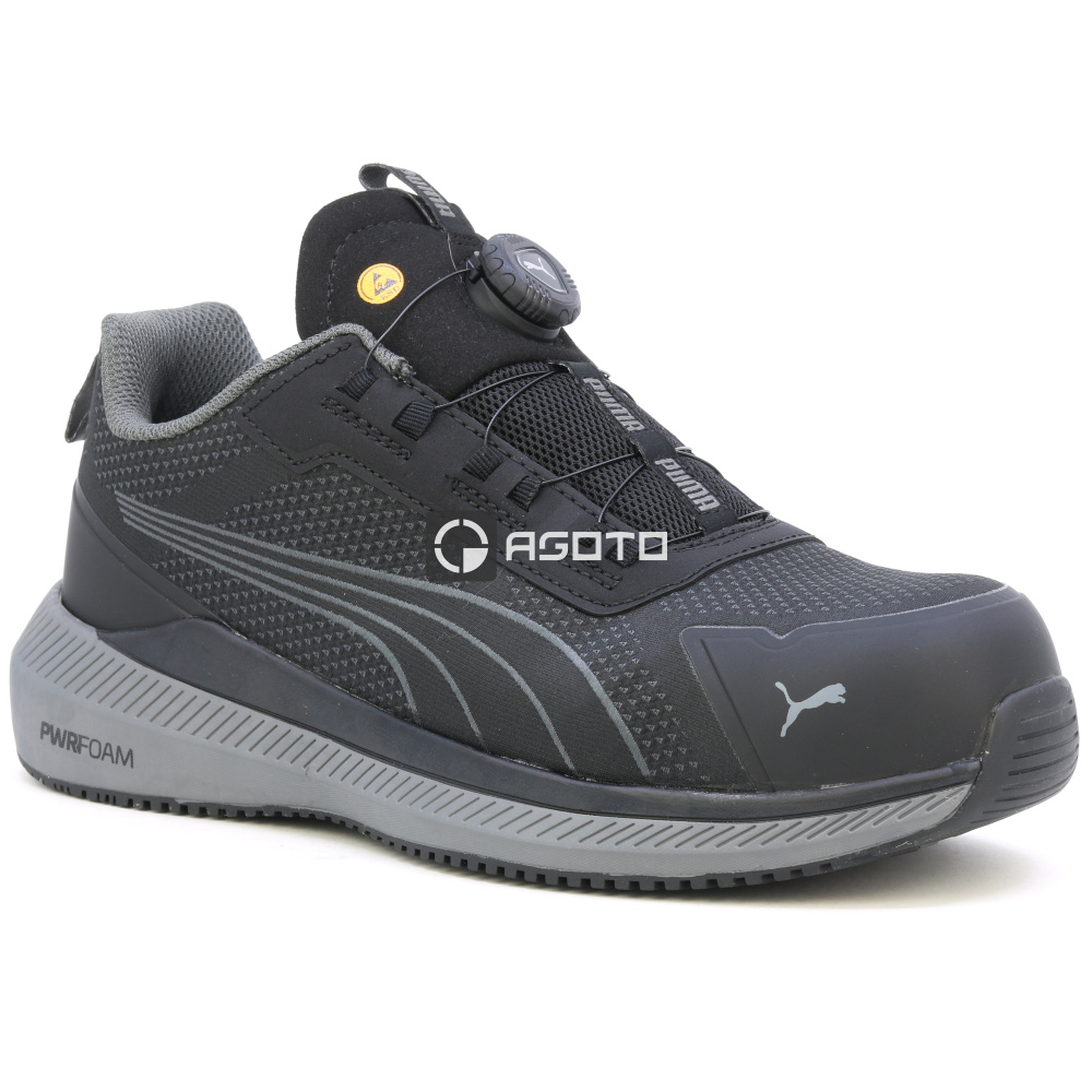 részlet PUMA Slide DISC S1P ESD fekete férfi munkavédelmi félcipő gyorsfűzéssel