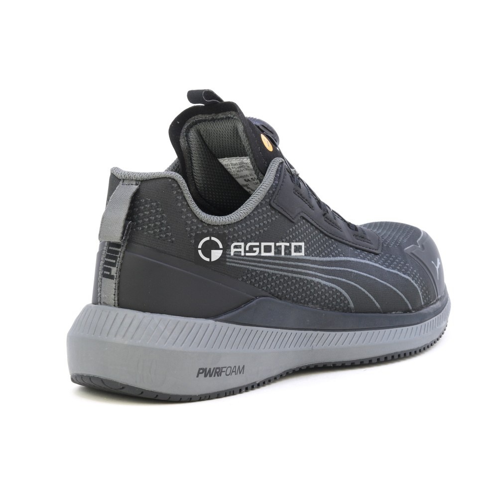 részlet PUMA Slide DISC S1P ESD fekete férfi munkavédelmi félcipő gyorsfűzéssel