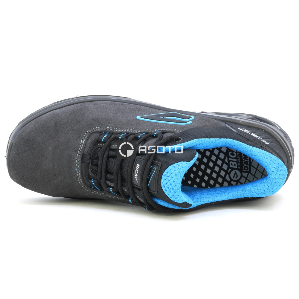 részlet BICAP Rajin S3 szürke férfi bőr munkavédelmi cipő könnyű és kényelmes