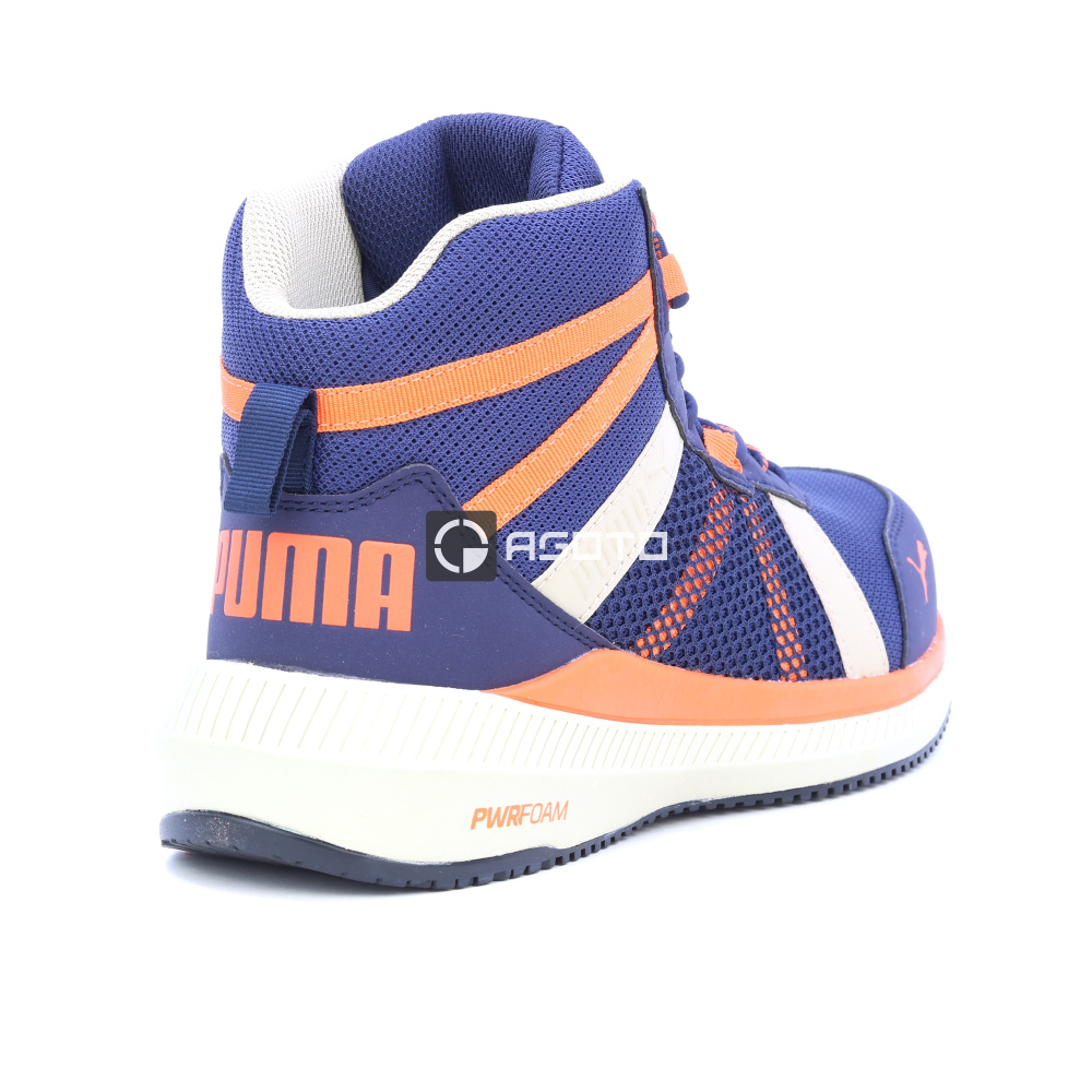 részlet PUMA Rival Mid S1P ESD blue/orange munkavédelmi bakancs
