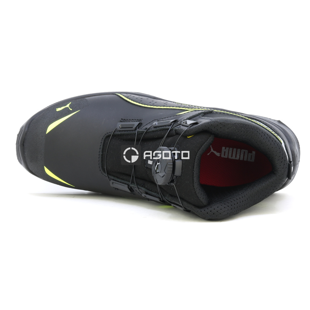 részlet PUMA Krypton DISC MID S3 ESD fekete férfi bőr munkavédelmi cipő gyorsfűzéssel