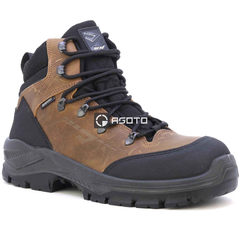 részlet BICAP Argine Mid S7S barna férfi bőr munkavédelmi cipő Respitex® membránnal
