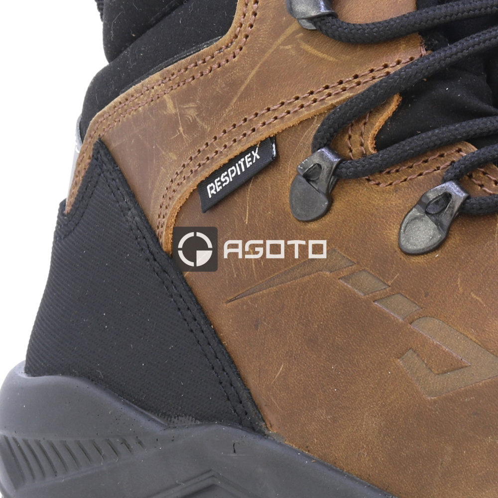 részlet BICAP Argine Mid S7S barna férfi bőr munkavédelmi cipő Respitex® membránnal