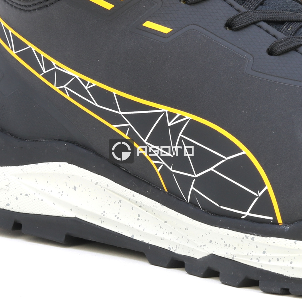 részlet PUMA Xplore Mid S3 fekete férfi könnyű munkavédelmi cipő, puha lépéskomfort