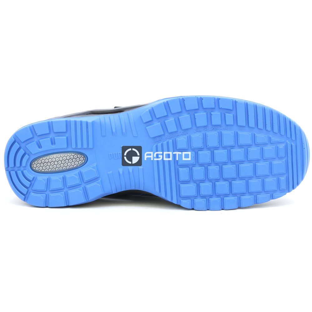 részlet PUMA Neodyme S1P ESD blue fekete férfi munkavédelmi bőr szandál