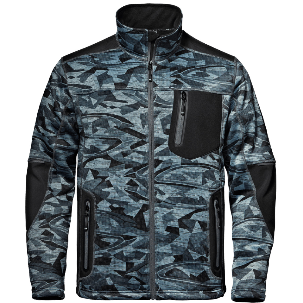 részlet SIR Fighter camo šedá pánská premium softshell pletená bunda
