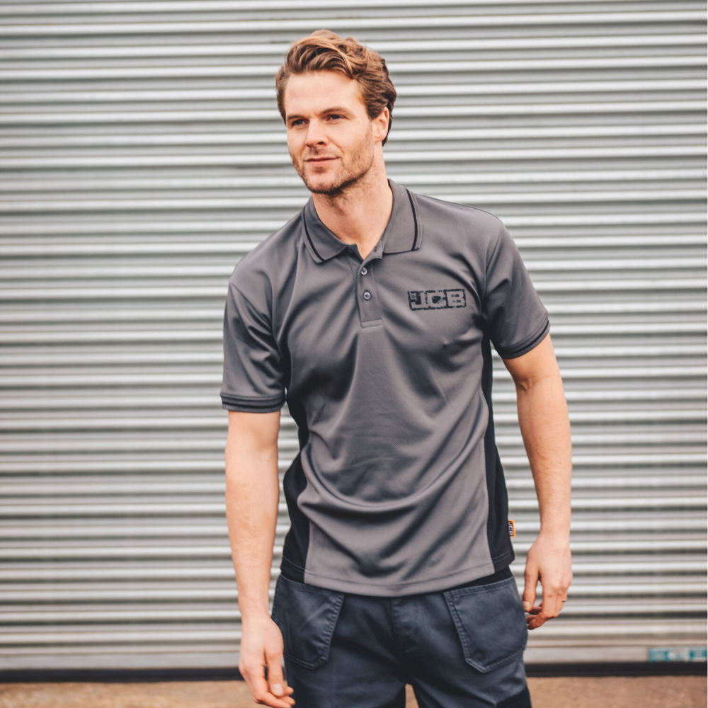 részlet JCB Trade POLO šedá pánská rychleschnoucí polokošile