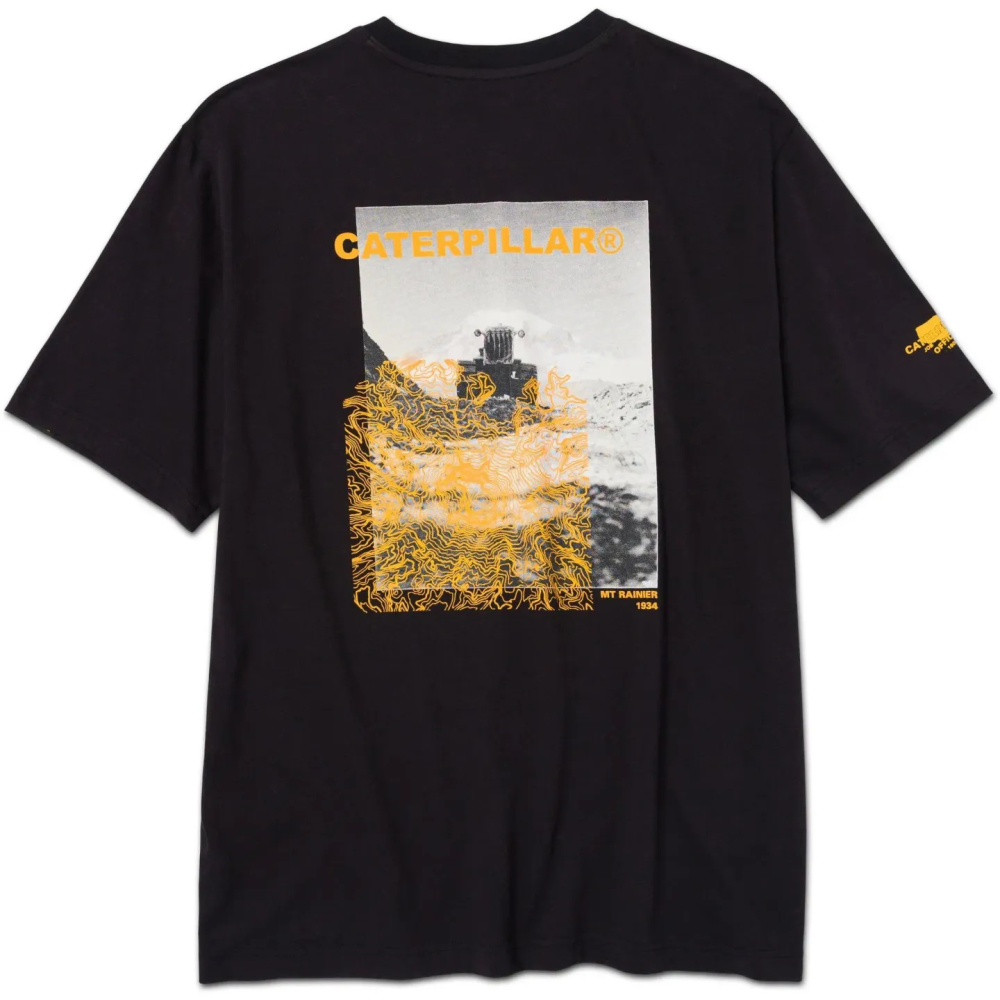 részlet CATERPILLAR Graphic Tee fekete férfi póló, 100% pamut, látványos CAT mintával