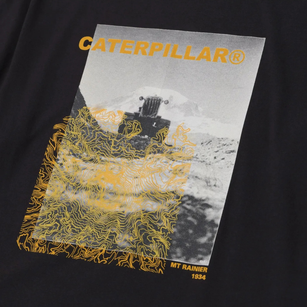 részlet CATERPILLAR Graphic Tee fekete férfi póló, 100% pamut, látványos CAT mintával