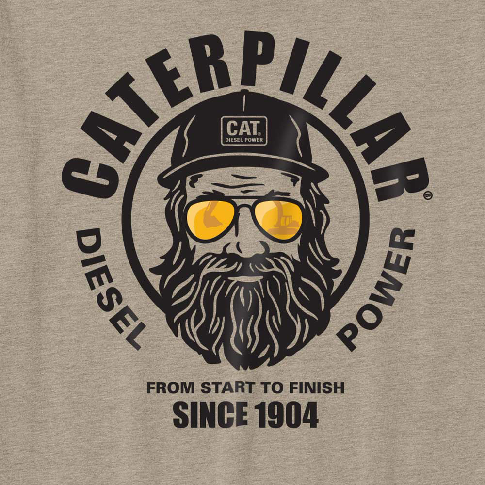 részlet CATERPILLAR Graphic Men szürke férfi póló, kényelmes, modern, látványos CAT mint
