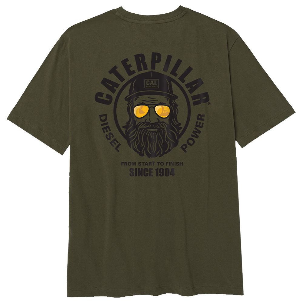 részlet CATERPILLAR Graphic Men zöld férfi póló, kényelmes, látványos CAT mintával