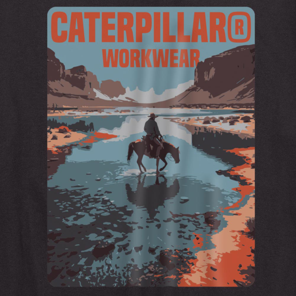 részlet CATERPILLAR Cowboy fekete férfi póló, kényelmes, modern, látványos CAT mintával