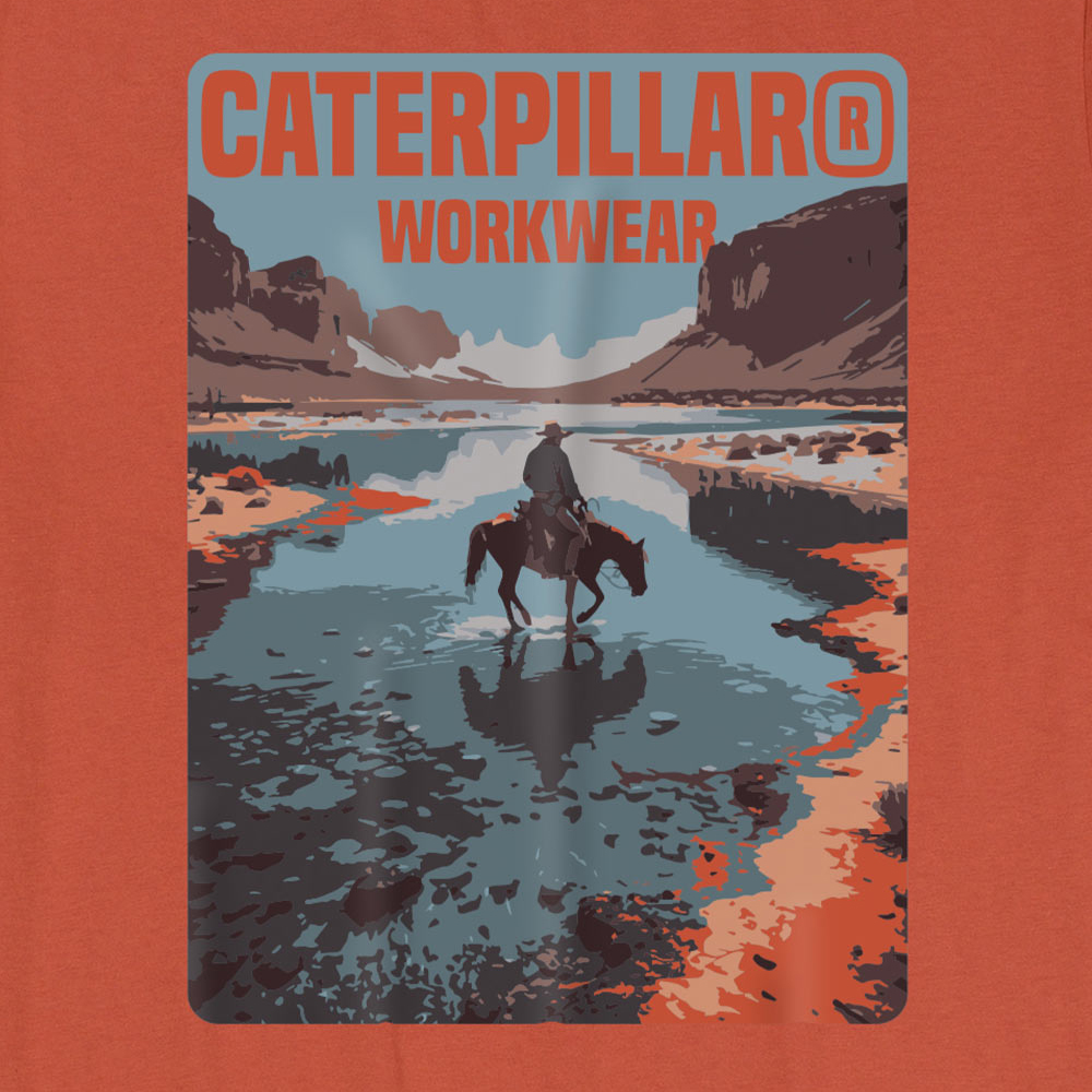 részlet CATERPILLAR Cowboy piros férfi póló, kényelmes, modern, látványos CAT mintával