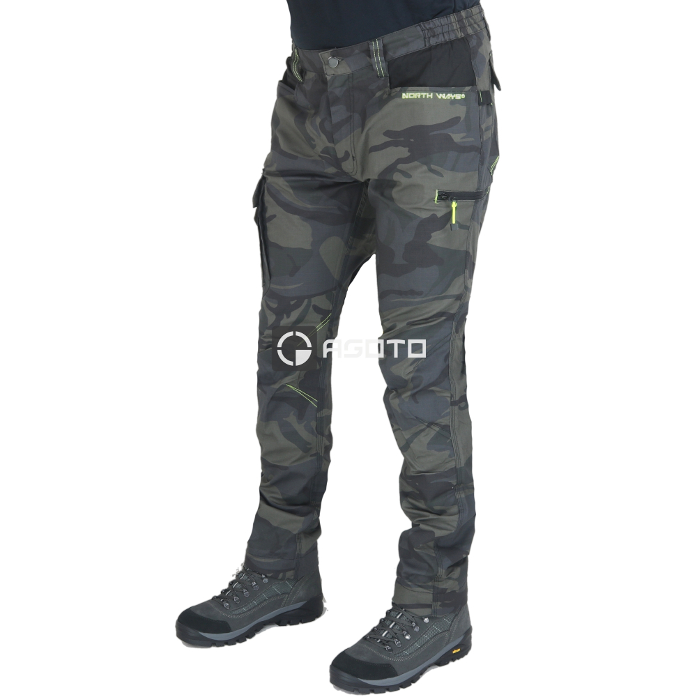 részlet NORTH WAYS Edward Stretch hnědé pánské pracovní kalhoty camo
