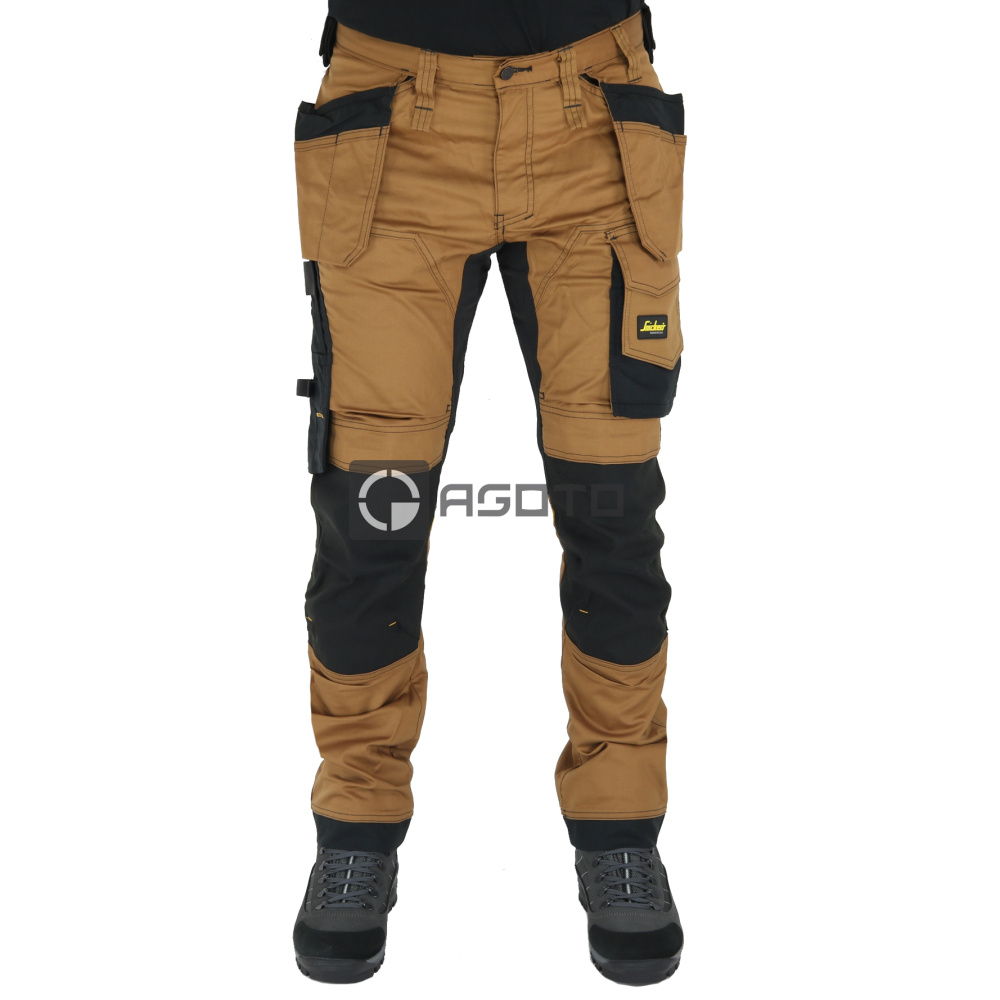 részlet SNICKERS Allround Stretch Slim barna férfi professzionális munkanadrág zsebekkel