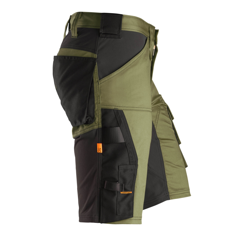 részlet SNICKERS AllroundWork Stretch khaki férfi rövidnadrág