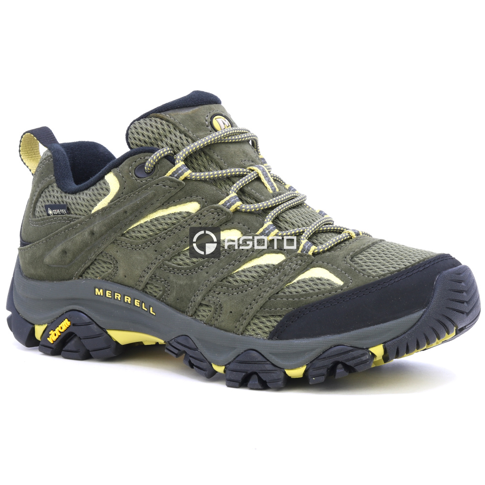 részlet MERRELL Moab 3 GTX olívazöld férfi bőr túracipő, Gore-Tex® membrán
