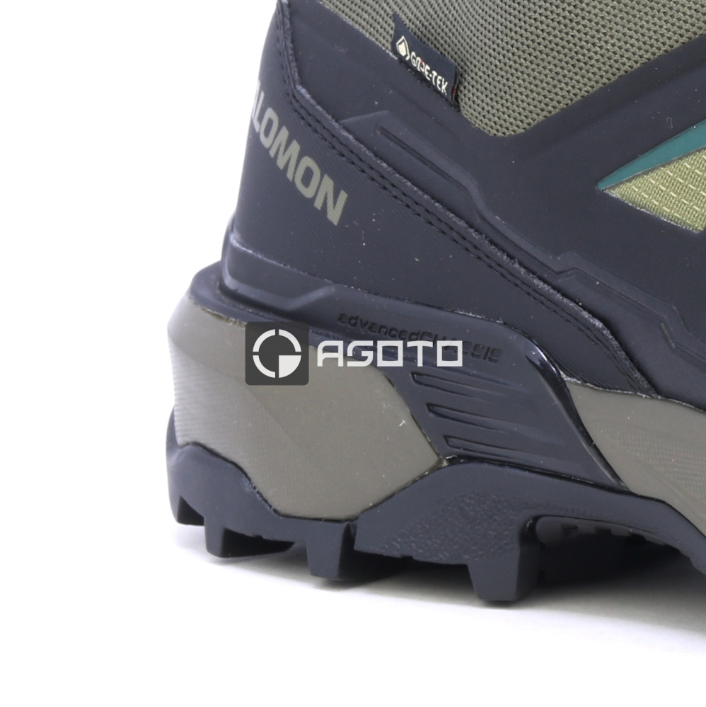 részlet SALOMON X ULTRA 360 GTX olívzöld férfi outdoor cipő Gore-Tex membránnal