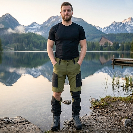 részlet Asoto Vild Zip-Off férfi olívazöld profi outdoor nadrág DWR kezeléssel, levehető