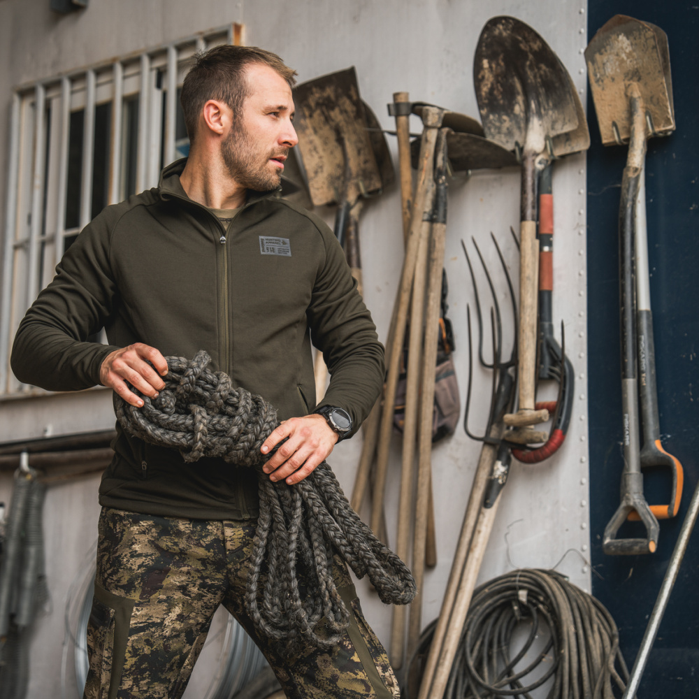 részlet SEELAND Denmark Tidal olívazöld férfi outdoor kabát, kényelmes, 4 irányú stretch