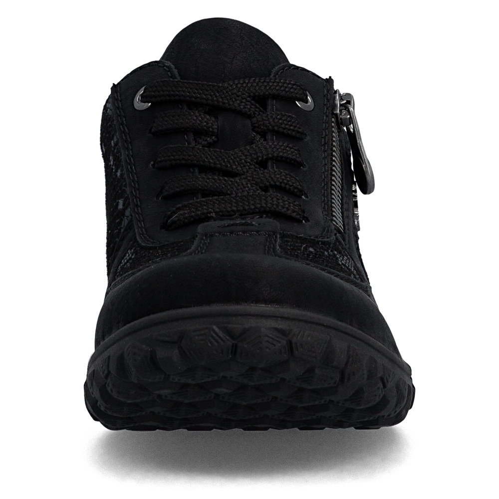 részlet RIEKER 59501-00 fekete női modern és kényelmes félcipő mintával