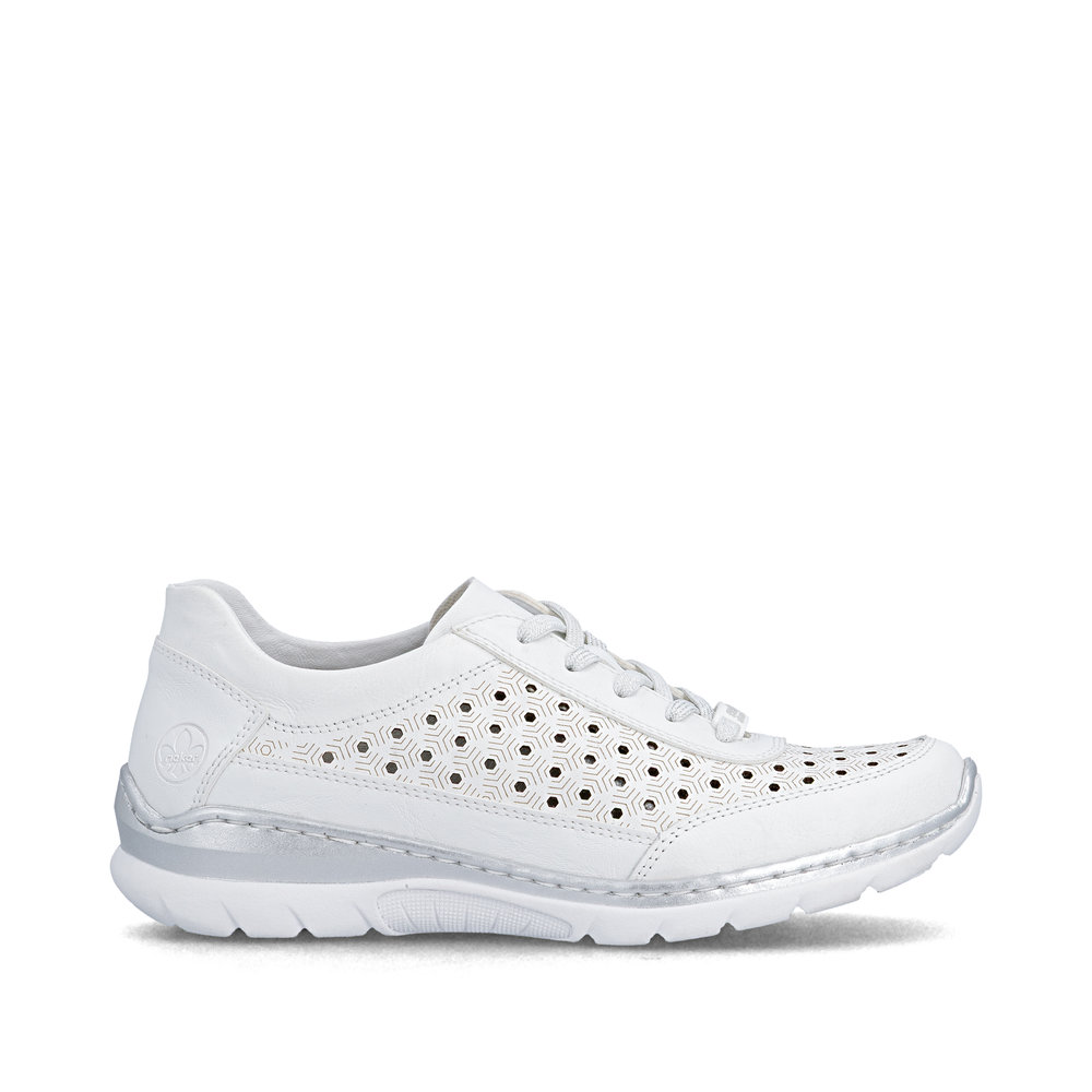 részlet RIEKER L3217-80 fehér női bőr sportcipő, légáteresztő, Antistress talp