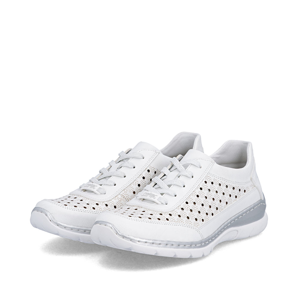 részlet RIEKER L3217-80 fehér női bőr sportcipő, légáteresztő, Antistress talp