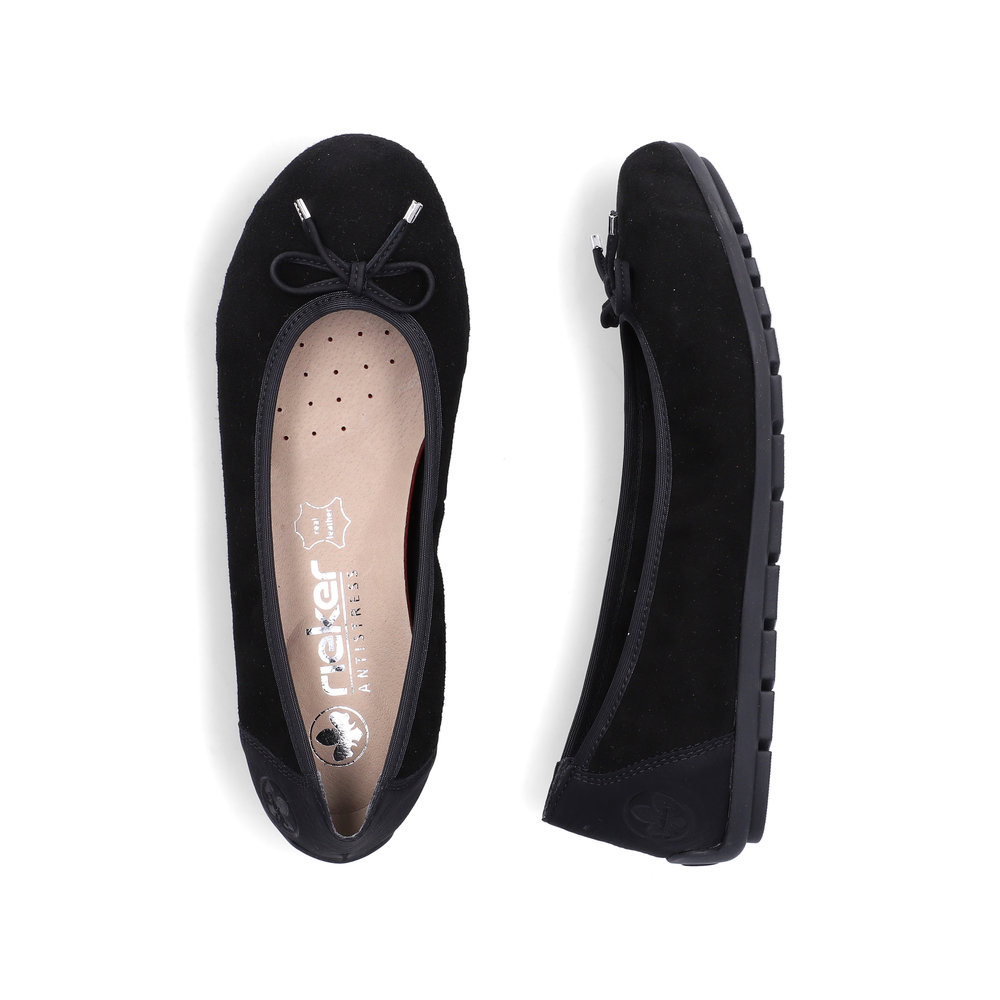 részlet RIEKER 438505-01 fekete női balerina cipő, valódi bőr, Antistress talp