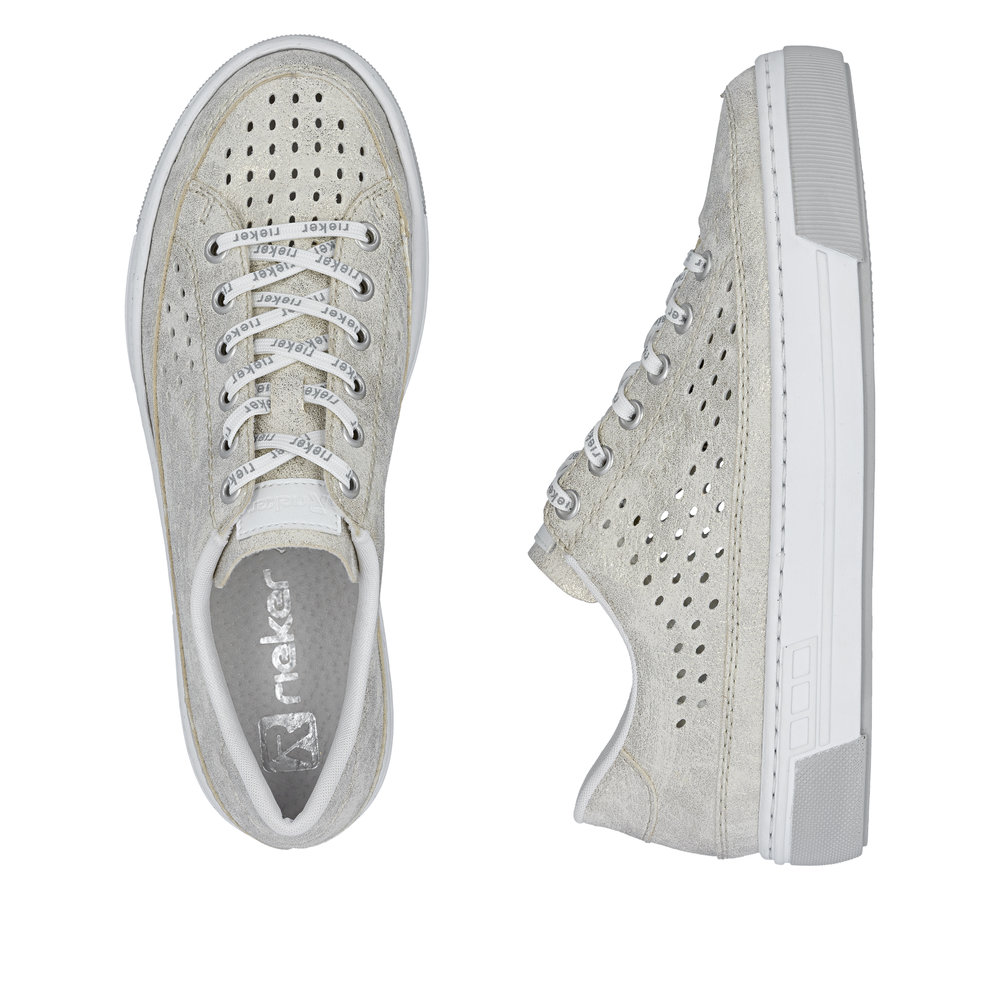 részlet RIEKER L8849-60 bézs női nyári bőr sportcipő, jól szellőző, modern megjelenés