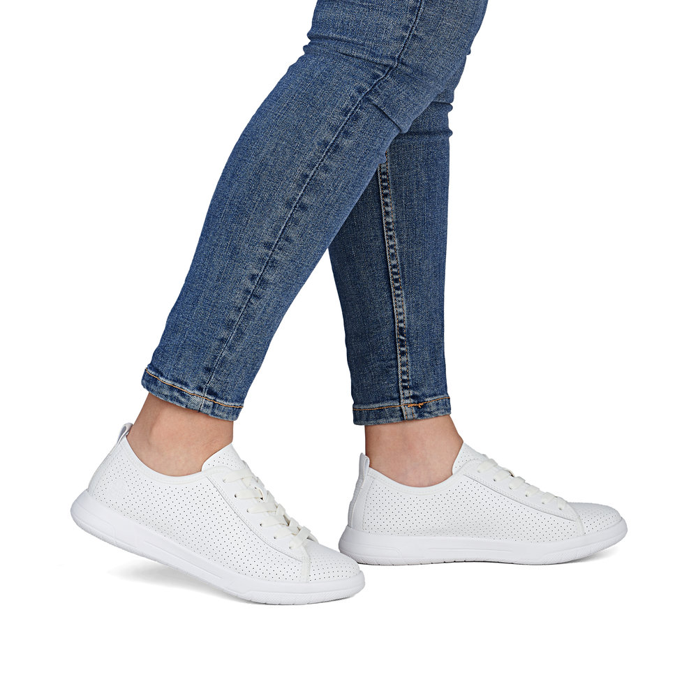 részlet RIEKER 45602-80 fehér női nyári bőr sportcipő, jól szellőző, Antistress