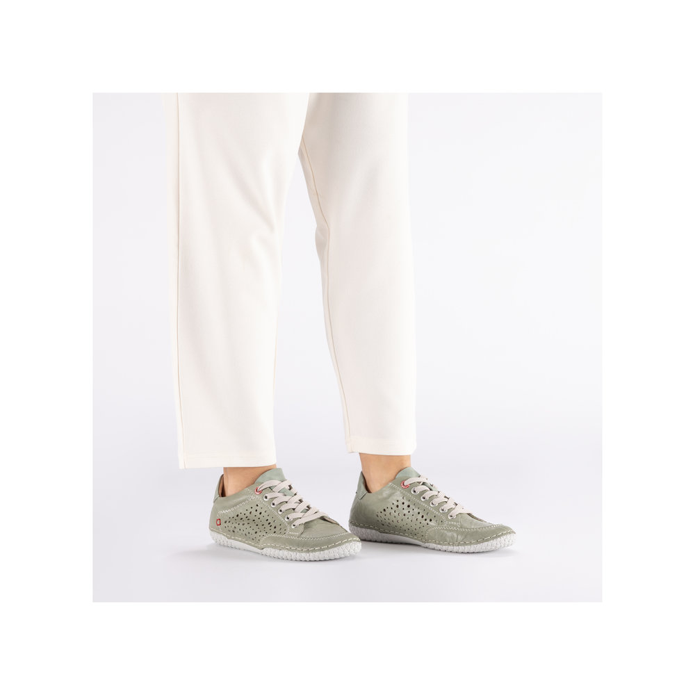 részlet RIEKER 43651-52 zöld női nyári bőr légáteresztő sneaker cipő, Antistress