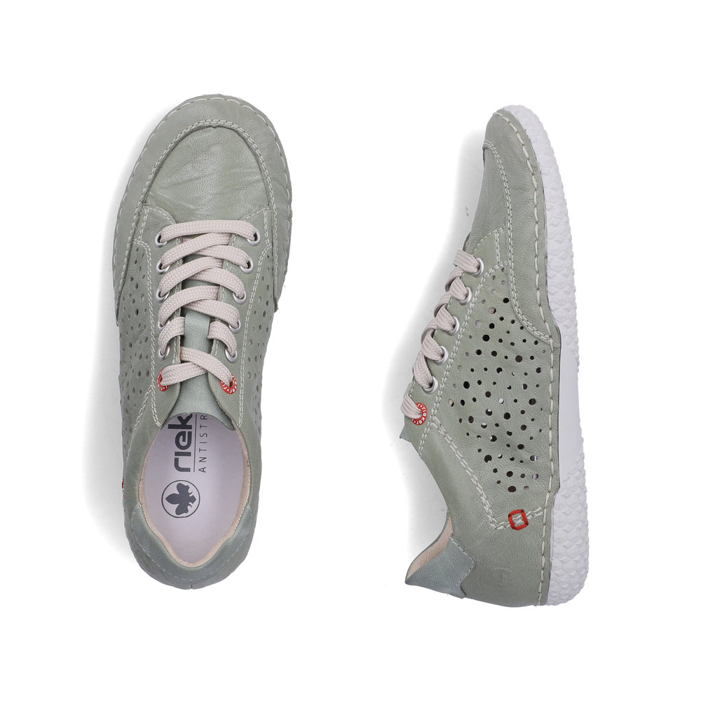 részlet RIEKER 43651-52 zöld női nyári bőr légáteresztő sneaker cipő, Antistress