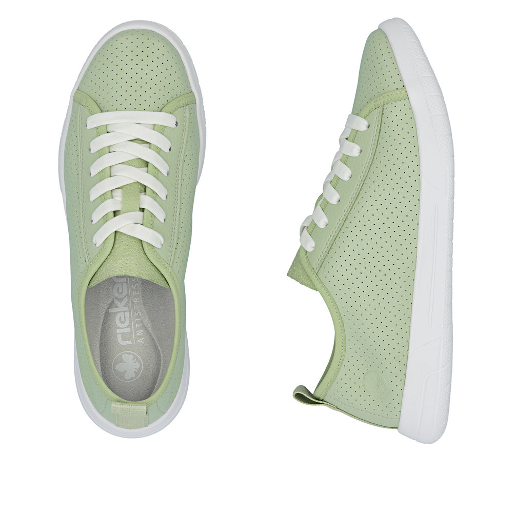 részlet RIEKER 45602-52 zöld női bőr nyári sneaker, légáteresztő, Antistress