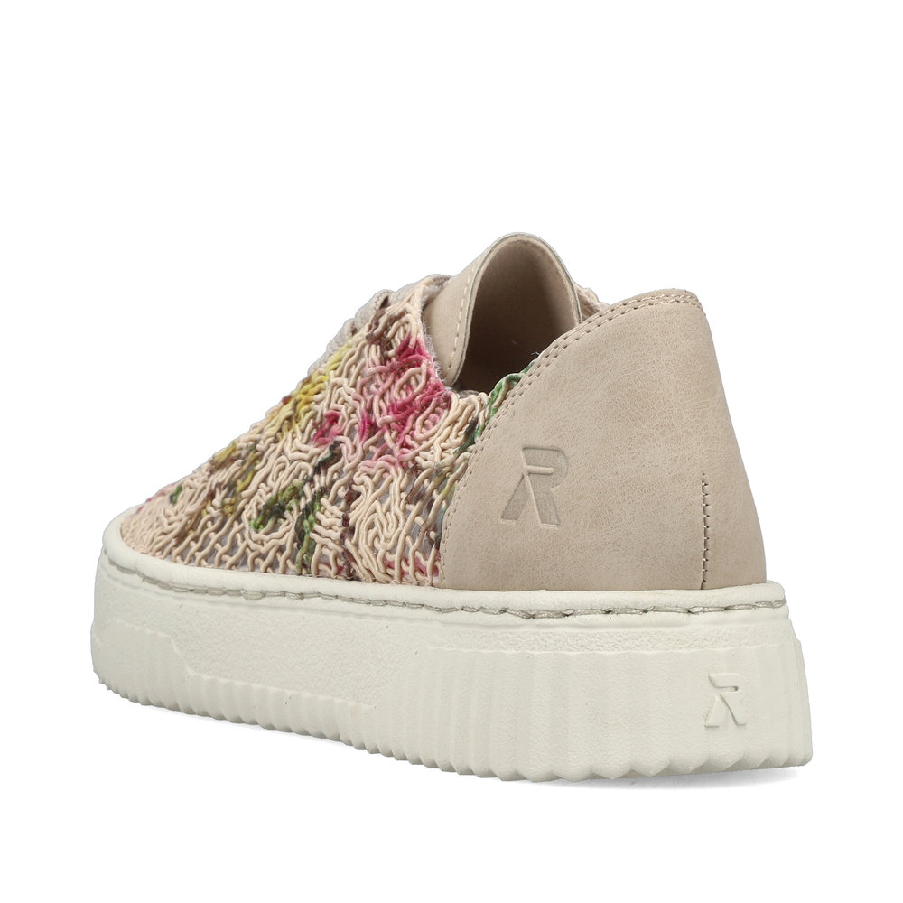 részlet RIEKER N9919-91 bézs női divatos sneaker cipő mintával, légáteresztő anyag