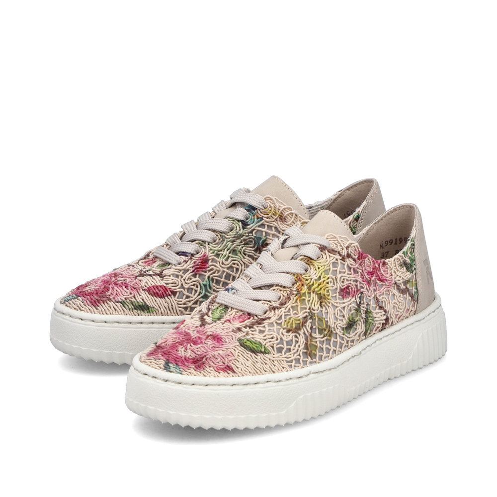 részlet RIEKER N9919-91 bézs női divatos sneaker cipő mintával, légáteresztő anyag