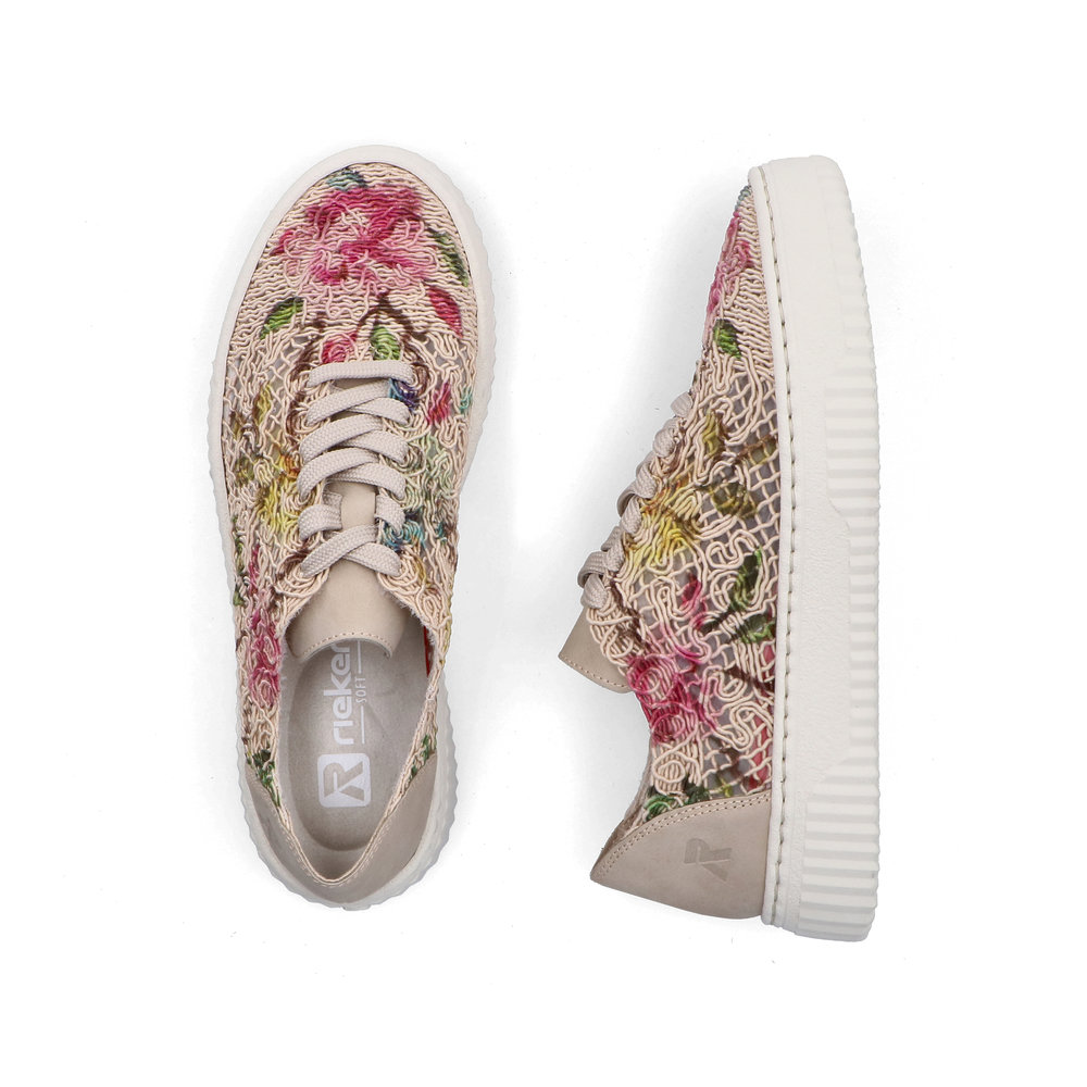 részlet RIEKER N9919-91 bézs női divatos sneaker cipő mintával, légáteresztő anyag