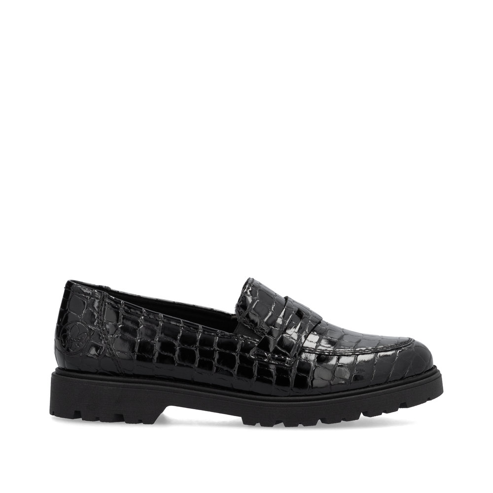 részlet RIEKER 45560-03 fekete női fényes mokaszin, modern