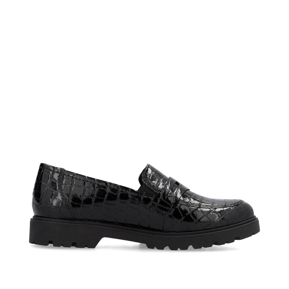részlet RIEKER 45560-03 fekete női fényes mokaszin, modern