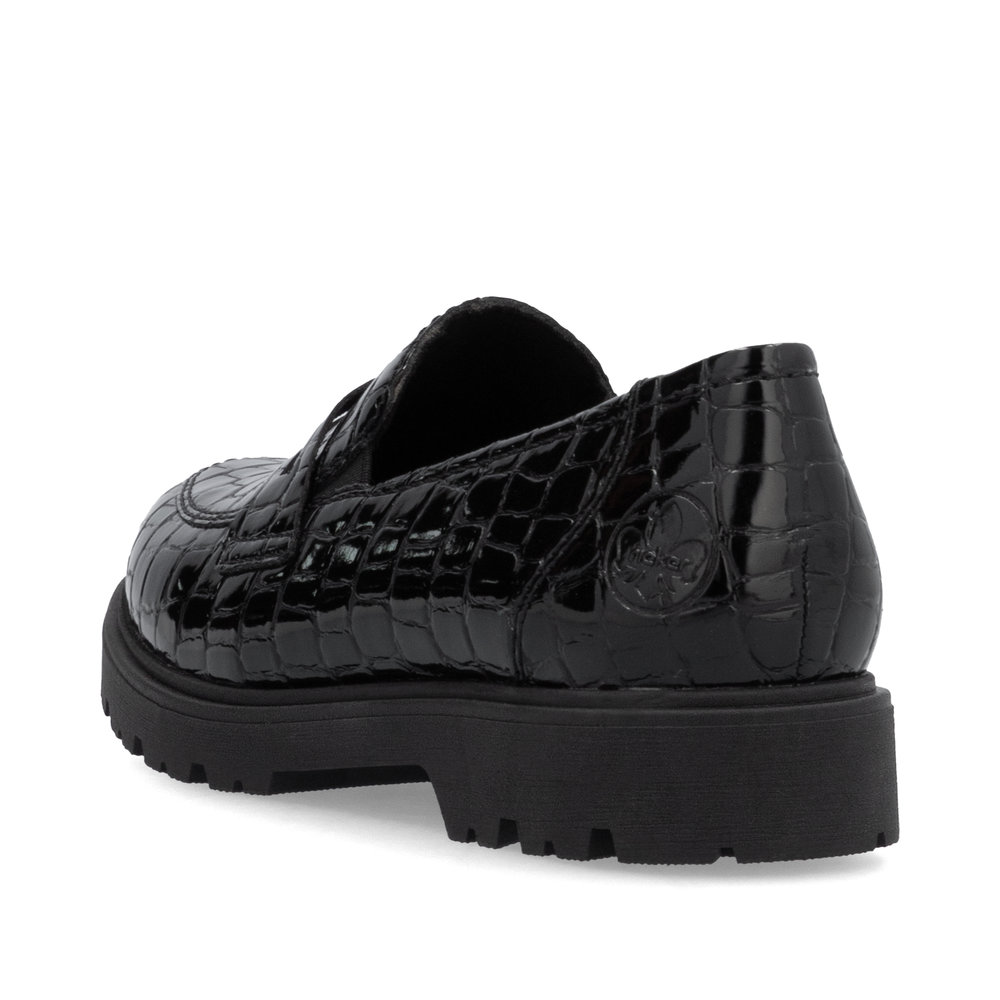 részlet RIEKER 45560-03 fekete női fényes mokaszin, modern