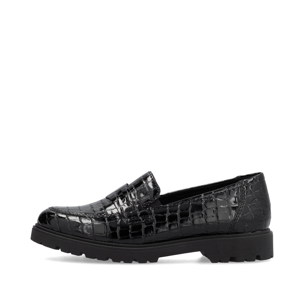 részlet RIEKER 45560-03 fekete női fényes mokaszin, modern