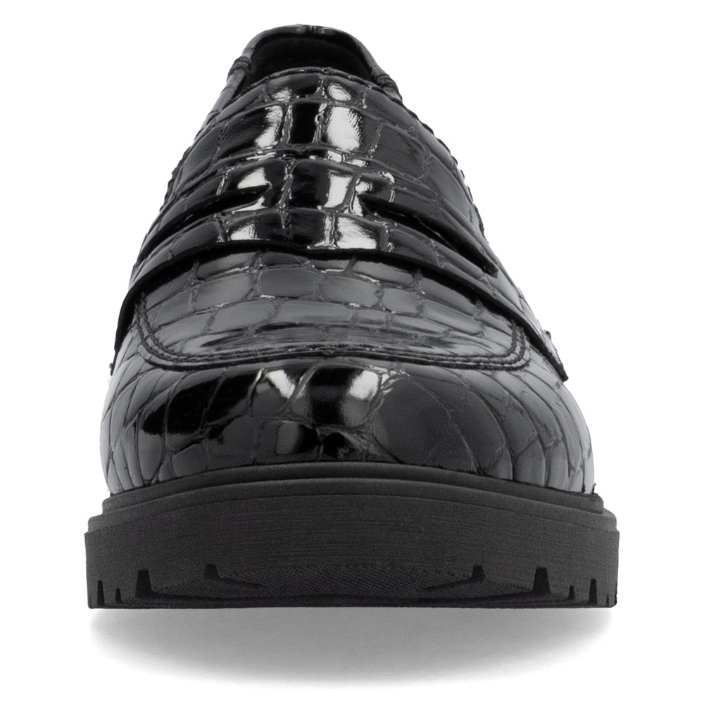 részlet RIEKER 45560-03 fekete női fényes mokaszin, modern