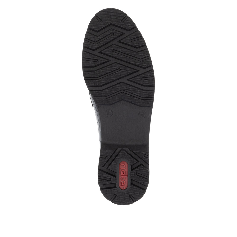 részlet RIEKER 45560-03 fekete női fényes mokaszin, modern