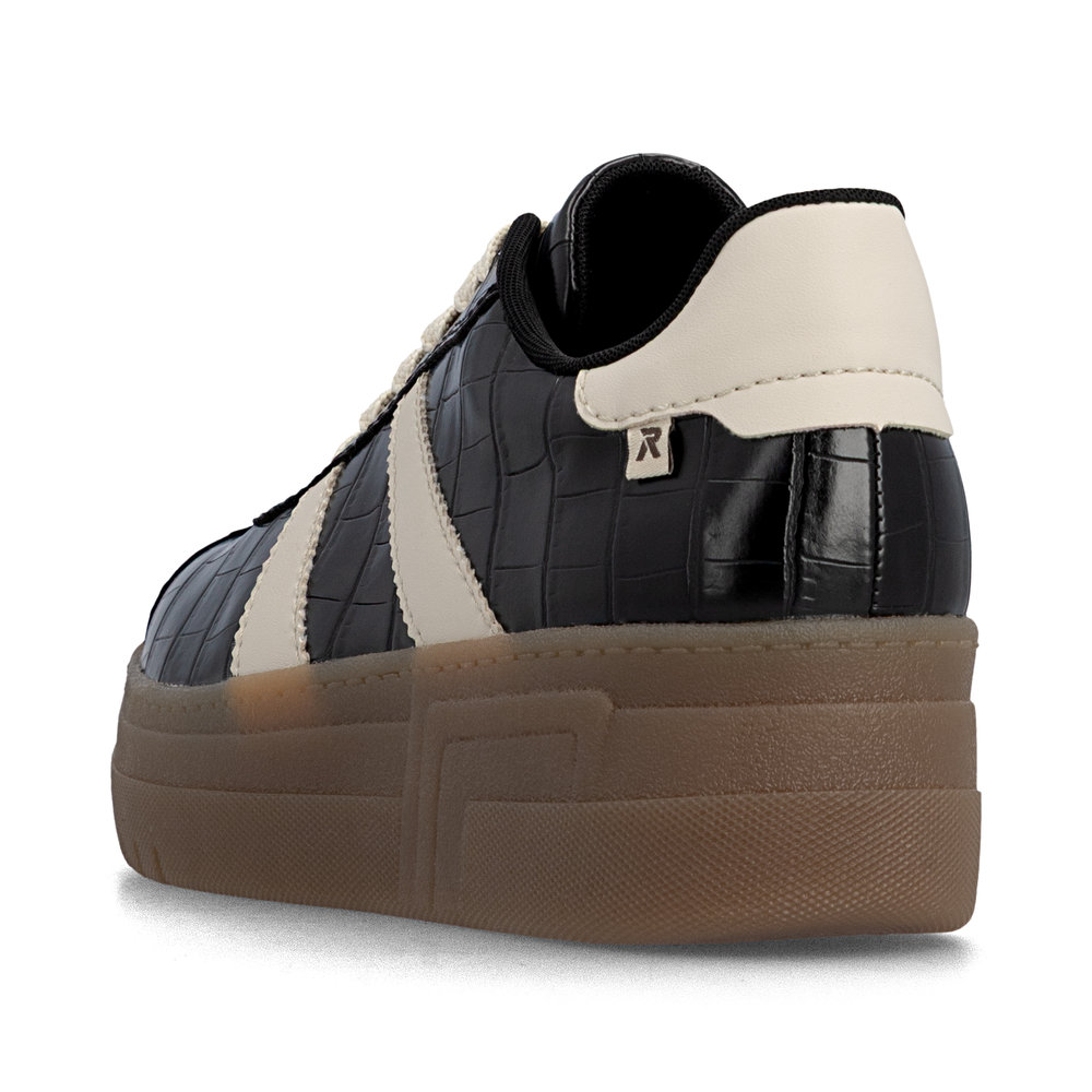 részlet RIEKER M7601-00 fekete női platformos sportcipő 3 cm-es talppal, modern és kénye