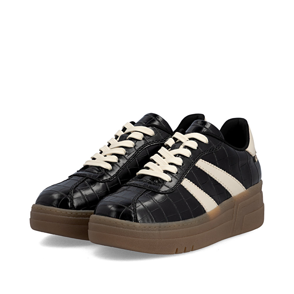 részlet RIEKER M7601-00 fekete női platformos sportcipő 3 cm-es talppal, modern és kénye
