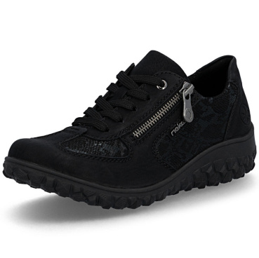 RIEKER 59501-00 fekete női modern és kényelmes félcipő mintával