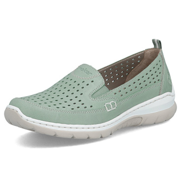 RIEKER L32F4-52 zöld női bőr nyári mokaszin Antistress talppal