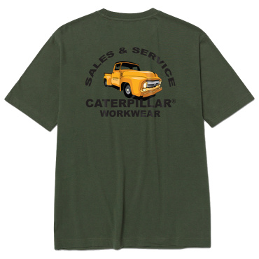 CATERPILLAR Graphic Car zöld férfi póló, kényelmes, modern, látványos CAT mintáv